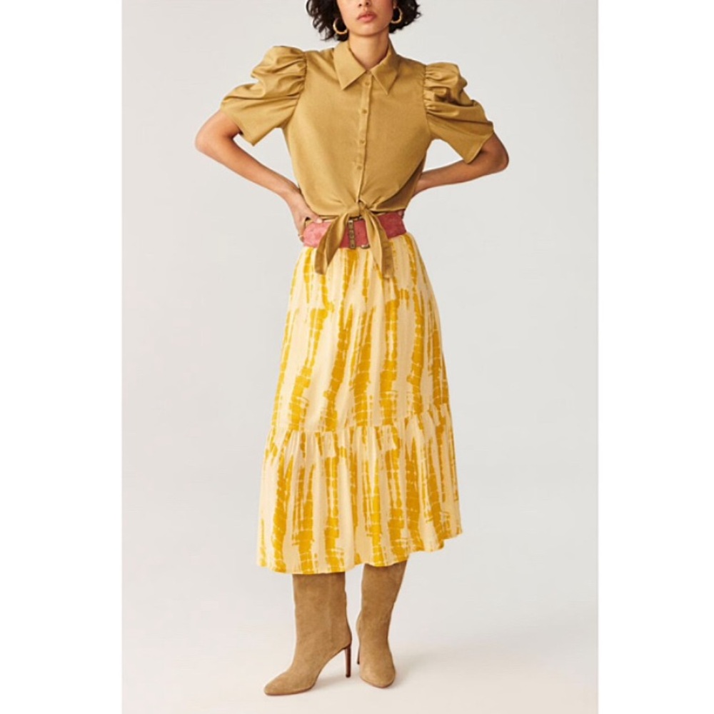 Ba&sh Kylie Tie Dye Yellow Midi Skirt